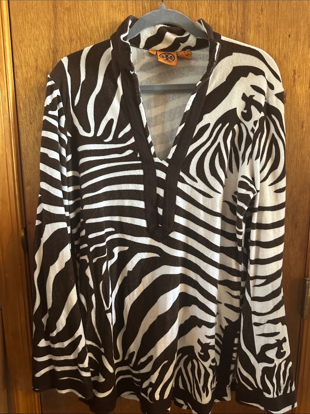 Tory Burch Black and White Zebra Print Swim Coverup